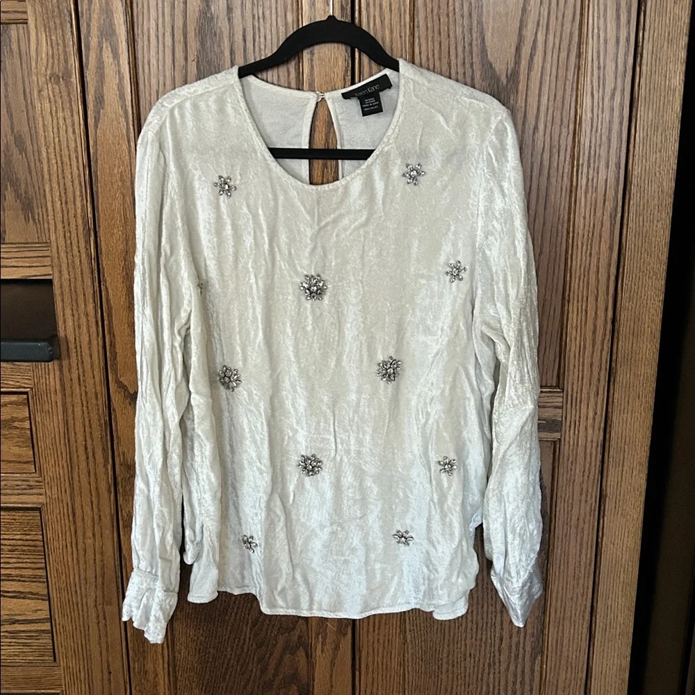 KAREN KANE Crushed Velvet Rhinestone Gemstone Embellished Blouse Top XL - Picture 3 of 7